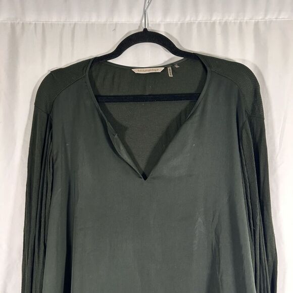 Soft Surroundings Blouse Women's 1X Green V-neck Long Sleeve Ribbed Back - Picture 2 of 9
